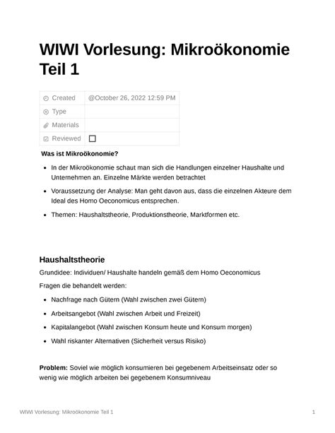 WIWI Vorlesung Mikrokonomie Teil 1 WIWI Vorlesung Mikroökonomie Teil