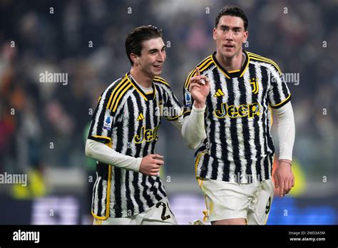 Turin Italy 16 January 2024 Dusan Vlahovic Of Juventus FC Celebrates