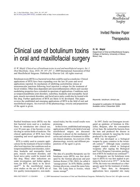 Pdf Clinical Use Of Botulinum Toxins In Oral And Maxillofacial Surgery