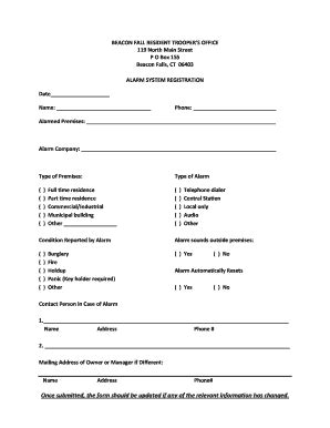 Fillable Online Beaconfalls Ct BFPD Alarm Registration Form