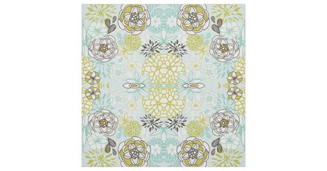 Retro Floral Design in Green & Blue Fabric | Zazzle