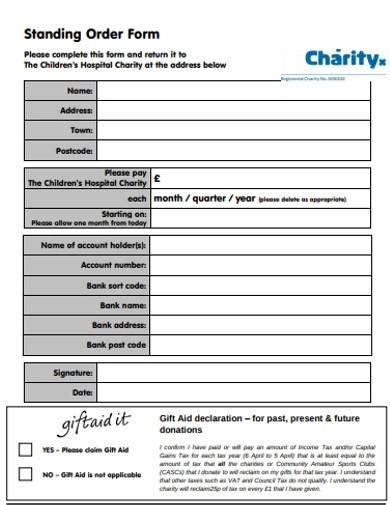 FREE 10 Charity Standing Order Form Samples Templates In MS Word