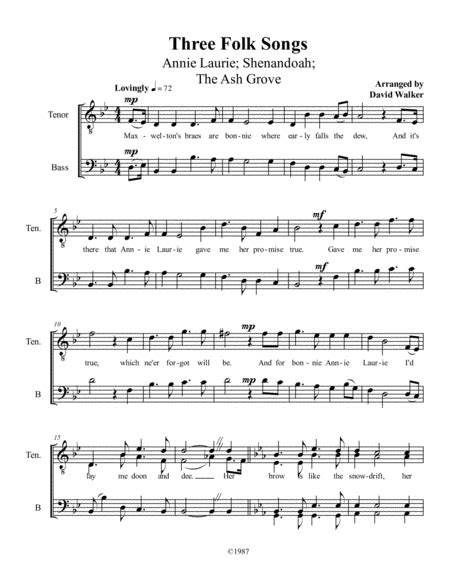 Three Folk Songs Arr David Walker By Traditional Folk Songs Sheet