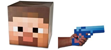 Minecraft Steve Cardboard Head Mask With Blue Diamond Foam Pixel Gun