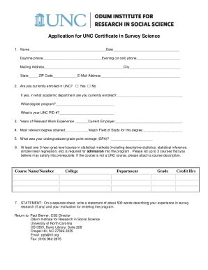 Fillable Online Application For Unc Certificate In Survey Science Fax