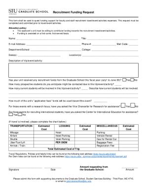 Fillable Online Gradschool Siu Funding Request Form