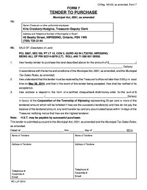 Fillable Online O Reg As Amended Form Form Tender To