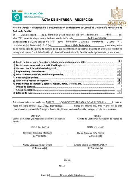 2 2 Acta Entrega Recepcion Comite De Gesti N APF 21 22 ACTA DE