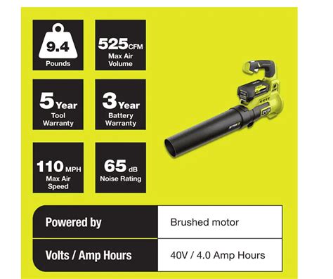 Ryobi Ry40480vnm 2b 40v 110 Mph 525 Cfm Cordless Battery Variable Speed Jet Fan Leaf Blower With