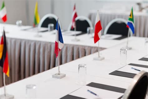 Flags At International Conference Boardroom Stock Photo Image Of