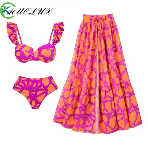 Muolux 2024 3d Flower 3 Piece Bikini Set Push Up Bathing Suit Women