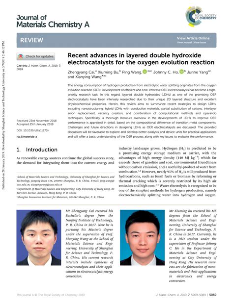 PDF Recent Advances On Layered Double Hydroxide Electrocatalysts For