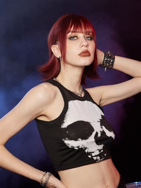 Grunge Punk Skull Graphic Crop Top Shein Usa