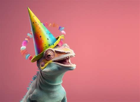 A Dinosaur Wearing A Party Hat With The Word Dinosaur On It Premium