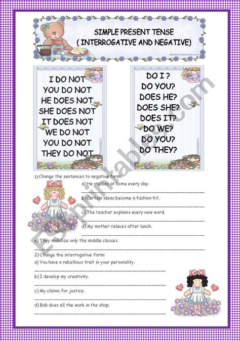 Simple Present Tense Negative And Interrogative Forms Esl Worksheet By Laninha