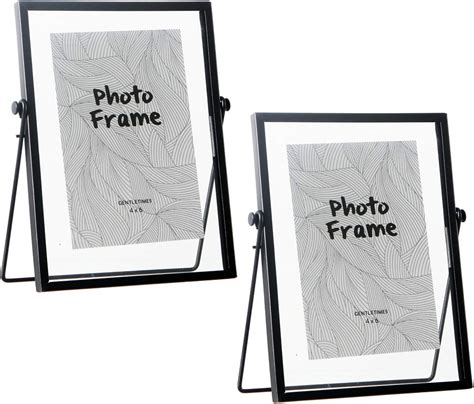 2 Pack 4x6 Metal Floating Glass Picture Frame With Metal Easel