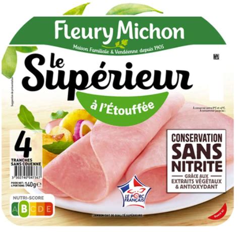 Jambon Le Supérieur sans nitrite Fleury Michon 4 tranches 140 g