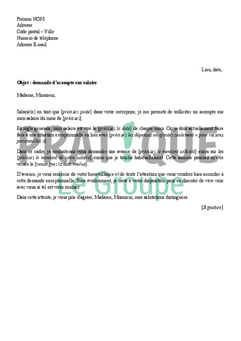 Modele De Lettre Pour Demander Un Acompte Sur Salaire