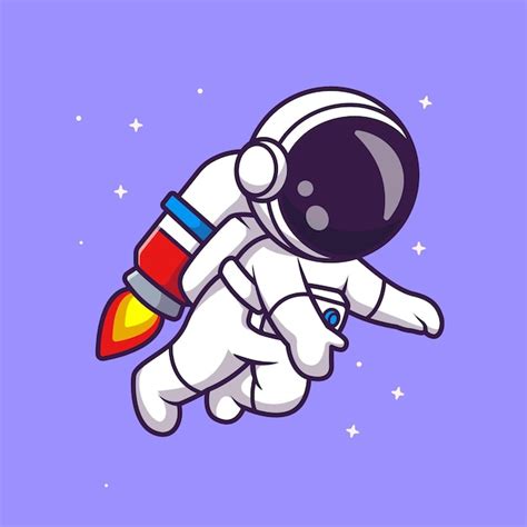 Lindo Astronauta Volando Con Cohete En El Espacio Dibujos Animados