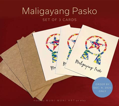 Set Of 3 Maligayang Pasko Card With Brown Envelope Prism Design