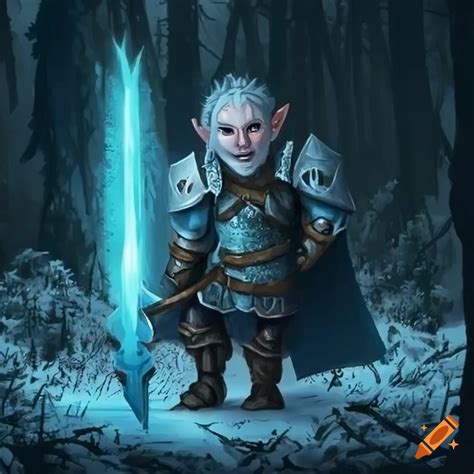 Dungeons And Dragons Gnome Paladin With Greatsword In A Snowy Forest On