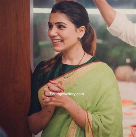 Samantha Akkineni In A Two Line Nallapusalu Necklace With Diamond Pendant