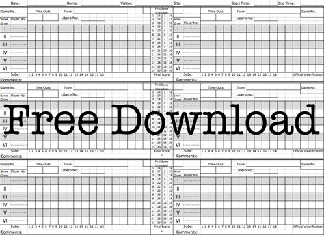 Volleyball Score Sheets Printable Free Printable