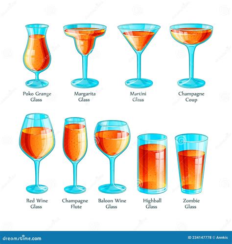 Types Of Cocktail Glasses In Color With Names Stock Illustration Illustration Of Fresh