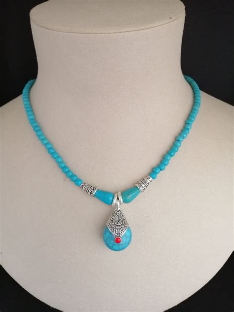 Turquoise Beaded Necklace Turquoise Jewelry Natural Stone Etsy Australia