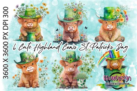 Cute Highland Cows St Patricks Day Png Graphic By Bbowdesign