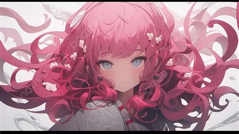 An Anime Girl With Pink Hair And Big Curls Background 3d Art Background With Pink Curly Hairs