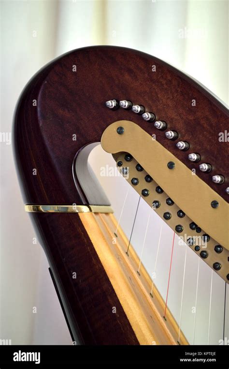 Closeup Of The Neck And Mechanisms Of A Concert Grand Pedal Harp Stock