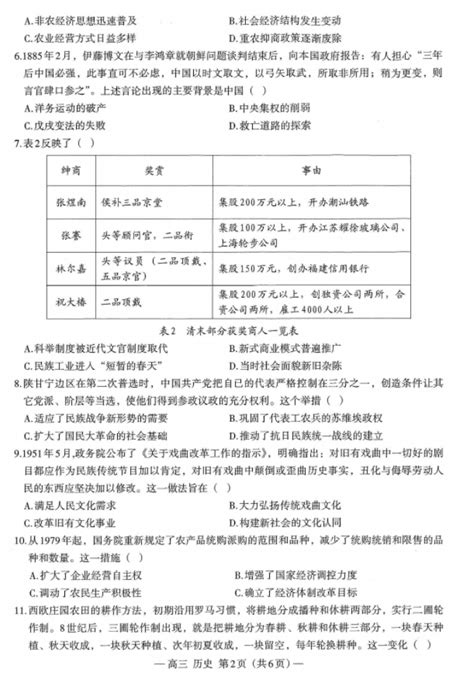 2024江西南昌高三零模测试历史试题及答案解析高三网