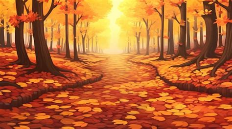 Premium Vector An Illustration Of A Path Through An Autumn Forest