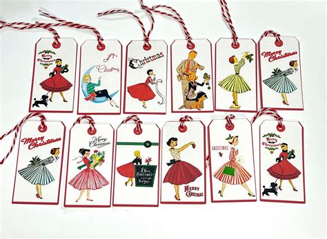 Vintage Christmas Holiday Gift Tags, Retro Gift Tags, Unique Gift Tags ...