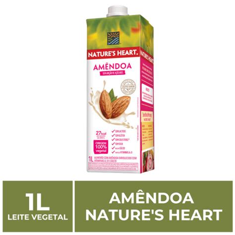 Caixa De 1l Leite Vegetal Amêndoa Natures Heart No Shoptime