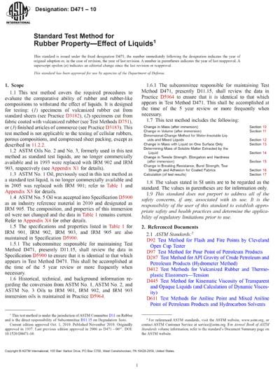 Astm D471 06e1 Standard Test Method For Rubber Property Effect Of