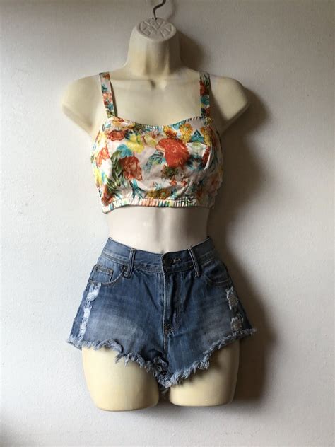 Target Tropical Floral Crop Top Xhilaration Womens Sm… Gem