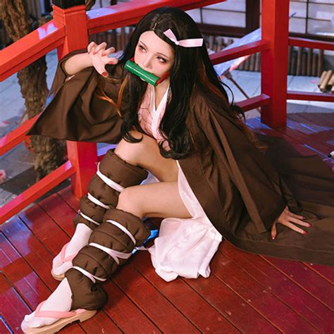 Nezuko Kamado Costume Halloween Cosplay Dress Outfit Full Set For Kids ...