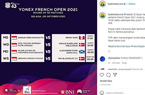 Jadwal French Open Hari Ini Gregoria Mariska Hingga Fajar Rian Tampil