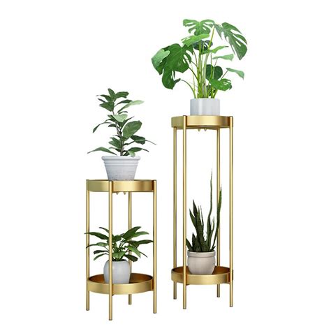 Nordic Metalen Plant Stand 2 Band Gouden Bloem Met Grandado