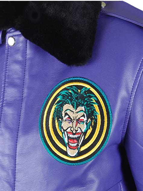 Batman Henchman Joker Goon Purple Bomber Fur Leather Jacket Bay Perfect