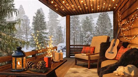 Winter Cozy Porch Ambience With Snow Falling Candles And Winter Lights