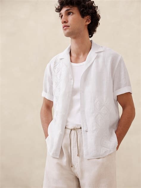 Embroidered Linen Resort Shirt Banana Republic