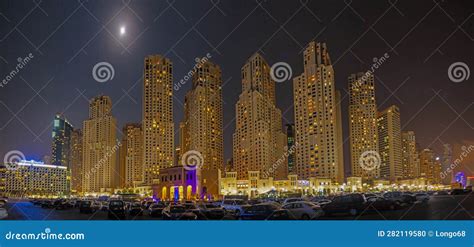 Panoramic Image of Dubai S Marina Skyline at Night Editorial Image ...