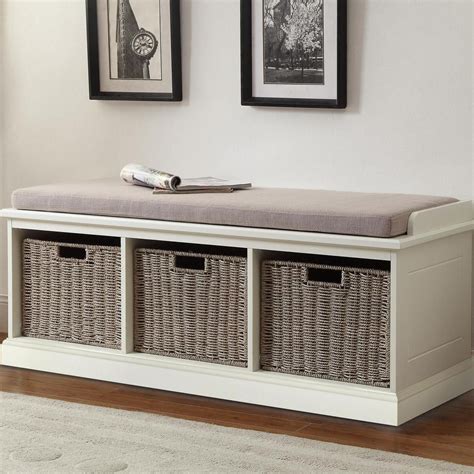 White Storage Bench With Cushion