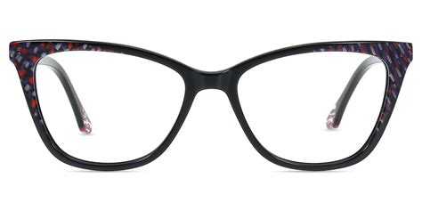 Women Glasses Medium Ac00788 Black Pattern Acetate Cat Eye Frame