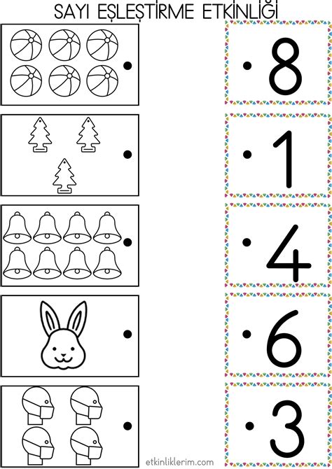 Sayı EŞLEŞTİRME Okul Öncesi Çalışma Sayfası Matematik çalışma sayfası