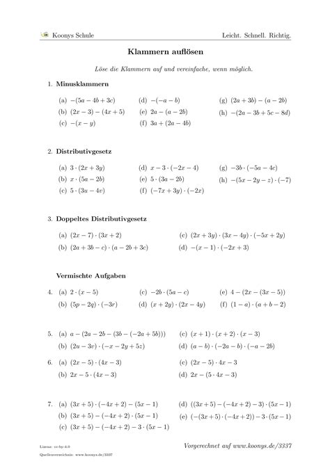 Aufgaben Klammern Aufl Sen Mit L Sungen Koonys Schule