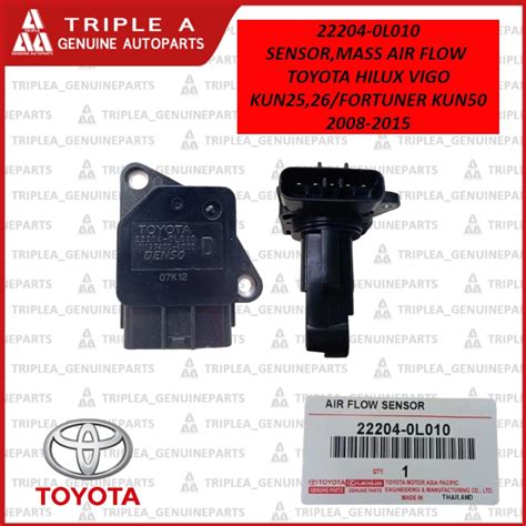 WARRANTY 22204 0L010 Mass Air Flow Sensor TOYOTA HILUX VIGO KUN25 26